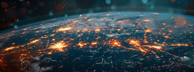 Poster - Global Industries: Open-Source AI Frameworks Visualized as Interlinking Data Flows in Abstract Digital Network