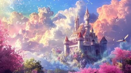 Wall Mural - Fantasy world kingdom illustration design with towers and fortresses