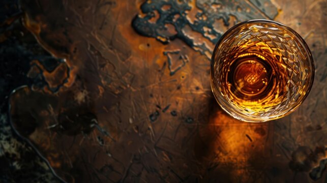 a close-up of a whiskey glass with a unique shape and surface texture,