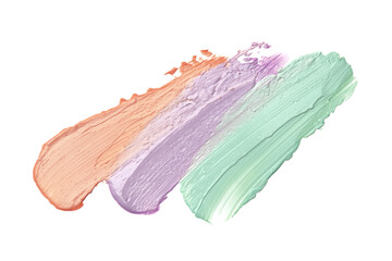 Sticker - Strokes of pink, green and purple color correcting concealers isolated on white, top view