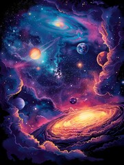 Stars, Planets, Nebulas in Cosmic Dance