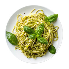 Poster - Delicious Plate of Vegetarian Spaghetti with Pesto Sauce Isolated on a Transparent Background 