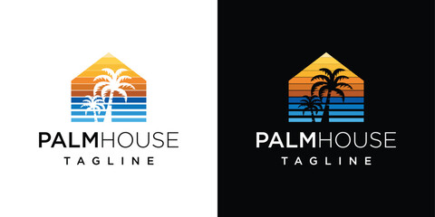 palm tree house logo vector illustration	