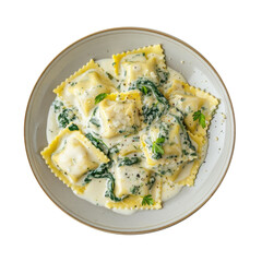 Wall Mural - Delicious Plate of Spinach Raviolis with Alfredo Sauce Isolated on a Transparent Background 