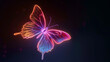 solitary neon butterfly fluttering gracefully against a black backdrop, its luminous presence captivating the viewer's gaze