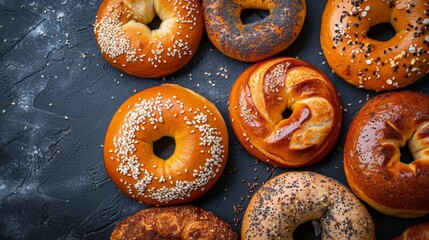 Canvas Print - Close up of assorted sesame seed bagels