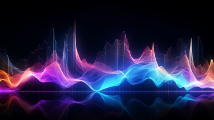 Wall Mural - Sound wave visual on an abstract background, incorporating neon colors and fluid dynamics,