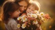 © Vanessa - Tender Mother's Day Moment: Mother Embracing Children with Flowers