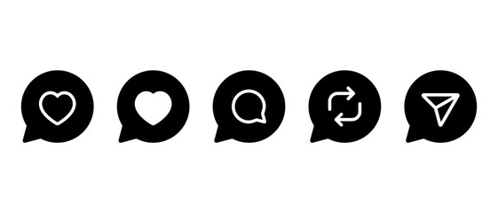Poster - Like, love, comment, repost, and share icon on speech bubbles. Social media elements