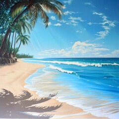 Wall Mural - Tropical beach in the Morning, Blue Water, Smooth Sunny day, Summer days in beach
