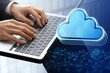 Using laptop for accessing cloud. Cloud computing service and data management.Businessman and cloud icon.