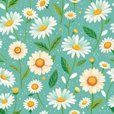 Fototapeta  - Seamless pattern of dainty daisies scattered across a meadow, Generative AI