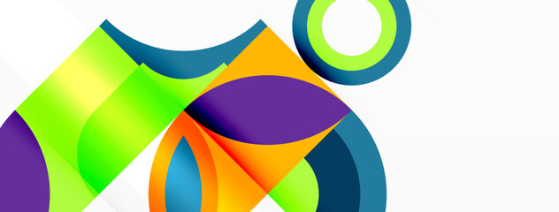Poster - A vibrant logo featuring a green circle surrounded by colorful triangles and rectangles, showcasing creative arts and symmetry. The electric blue accents add a modern touch to the design