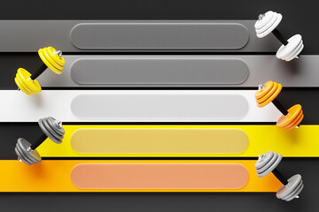 Wall Mural - Infographic horizontal ribbon health icons with multicolored dumbbells