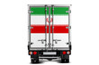 A truck with the national flag of  Iran  depicted on the tailgate drives against a white background. Concept of export-import, transportation, national delivery of goods