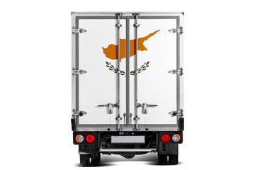 Wall Mural - A truck with the national flag of  Cyprus depicted on the tailgate drives against a white background. Concept of export-import, transportation, national delivery of goods