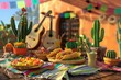 Mexican Party Vibrant 3D Scene with Cactus, Music, and Tacos for Cinco de Mayo