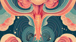 Abstract illustration concept of endometriosis, menstruation, period pains and contractions, female reproductive system