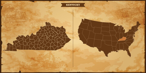 Wall Mural - Kentucky state map, United States of America map with federal states in A vintage map based background, Political USA Map