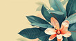 Banner with rubber plant green leaves and soft flower. Illustration for background