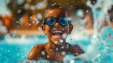 Fototapeta  - Close-up of a boy playing underwater.