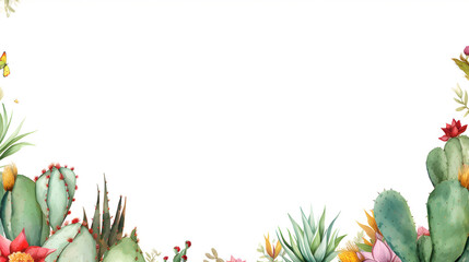 Digital watercolor cactus border plant abstract graphic poster web page PPT background