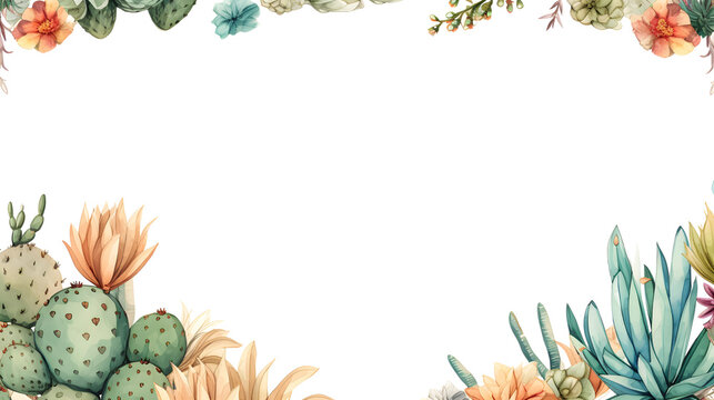 Digital watercolor cactus border plant abstract graphic poster web page PPT background