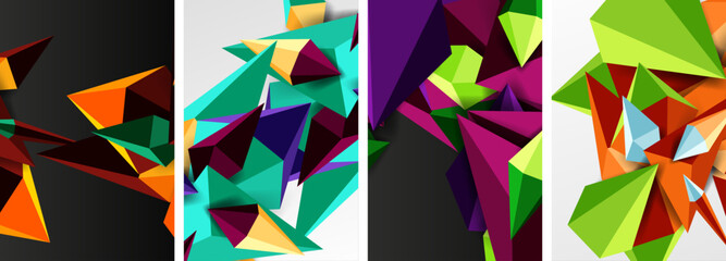 Aufkleber - A creative arts project featuring a collage of four different colored triangles purple, magenta, violet, and textile on a white background