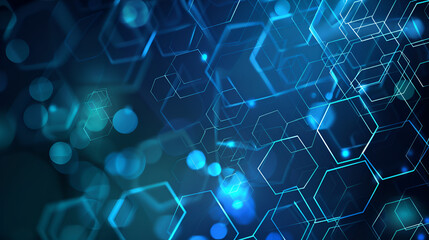 Poster - Network with nodes connected background. Digital technology concept,abstract blue technology hexagonal background,Abstract computer technology background with circuit board and hexagon tech

