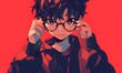 anime style. young anime glasses man,  Generative AI 