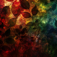 Wall Mural - abstract background with vibrant foliage and a black flower