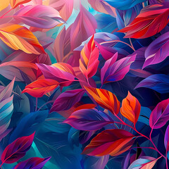 Wall Mural - abstract background with vibrant foliage in shades of pink, orange, and blue