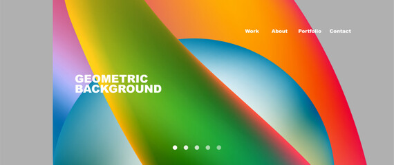 Poster - A vibrant geometric background featuring colorful shapes contrasts against a sleek gray base. Elements such as automotive lighting, air travel, gadgets, and closeup details add visual interest