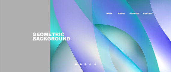 Poster - The geometric background features azure, aqua, and violet lines in electric blue and magenta hues. Symmetrical rectangles create a modern display device feel on a white canvas