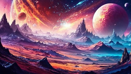 Wall Mural - Abstract space exploration background with cosmic landscapes and sci-fi elements.