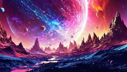 Wall Mural - Abstract space exploration background with cosmic landscapes and sci-fi elements.