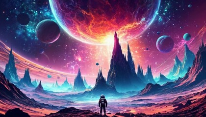 Wall Mural - Abstract space exploration background with cosmic landscapes and sci-fi elements.