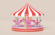 Carousel for children with flamingo  isolated on grey background. 3d render illustration
