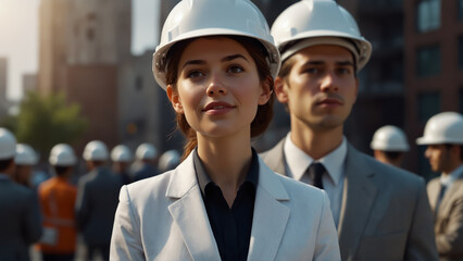 Businesswomen Wearing Hard Hats. The concept of productive, working women.