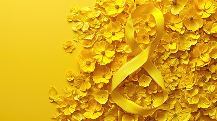 Poster - Yellow ribbon with number 8 on it is surrounded by yellow flowers