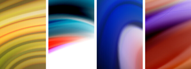 Poster - A colorful collage of waves in violet, electric blue, magenta, and shades of... on a white background. The waves form a pattern of circles and rectangles