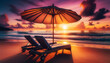 Chairs And Umbrella In Tropical Beach at sunset