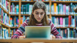 © kheat - Young girl learning or research online in library