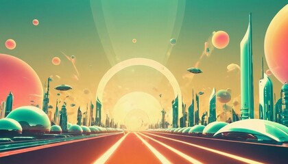 Retro-futuristic background with a blend of vintage aesthetics and futuristic elements.
