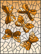 An illustration in stained glass style with abstract bright butterflies on, rectangular image