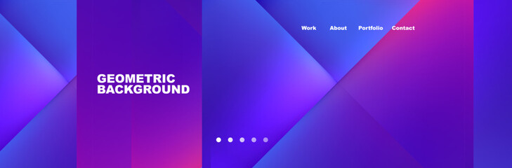 Poster - The geometric background features a gradient of azure and electric blue, creating a symmetrical pattern of rectangles and triangles in shades of purple and violet