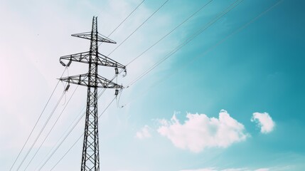 Poster - A power line tower against a clear blue sky, representing the reliability and stability of electricity as an essential resource.