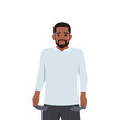 Young black man with No money. Man with pockets turned outward. Flat vector illustration isolated on white background