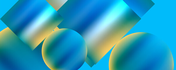 Poster - a group of blue and yellow geometric shapes on a blue background . High quality