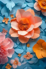 HD, 16k, empty space in center area, beautiful retro modern trendy Paper cut flowers bold and big 3D, minimalis element, background aspect ratio 2:3